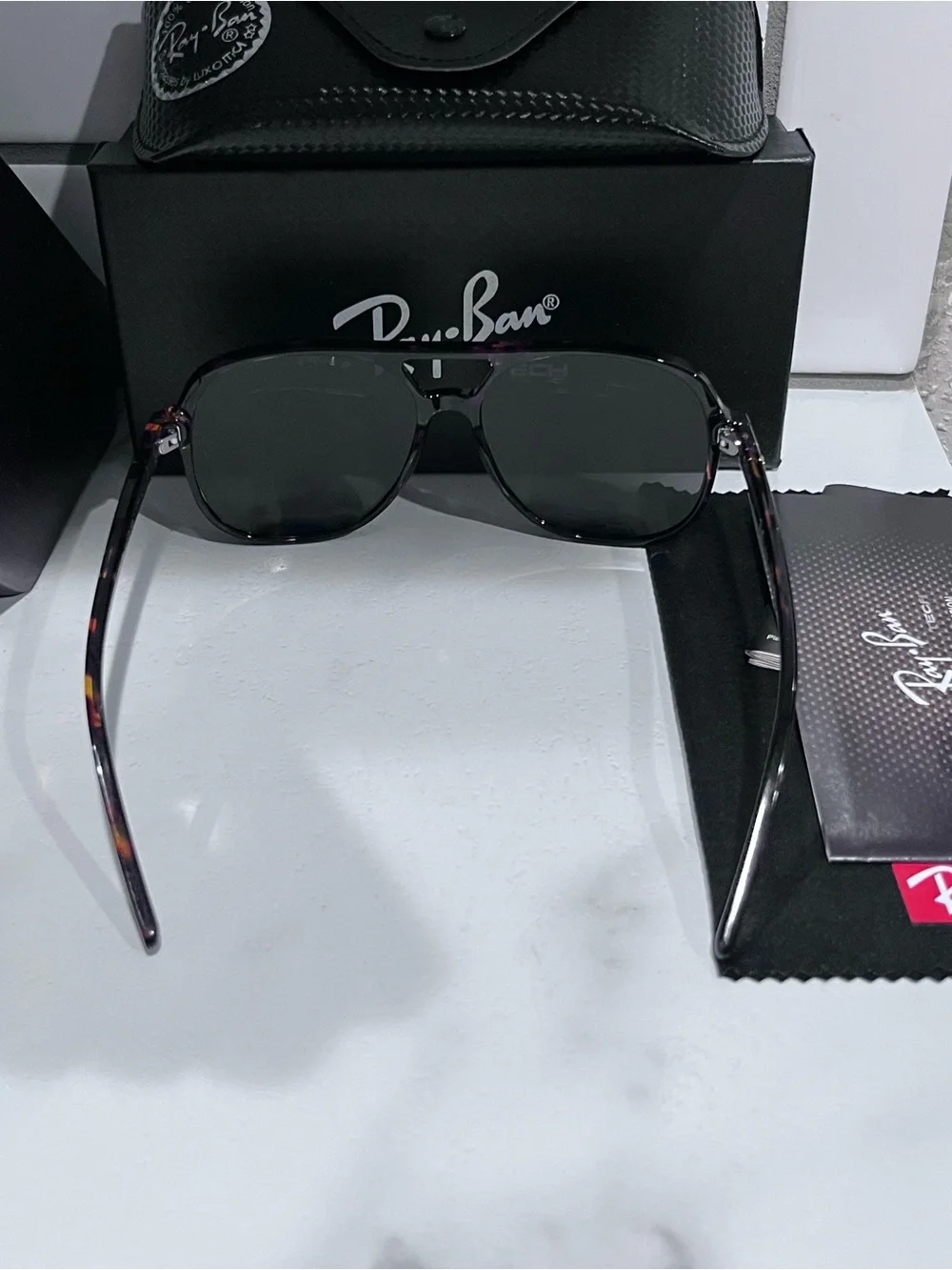 Ray-Ban Tortoiseshell Frame Sunglasses with Dark Gray Lenses